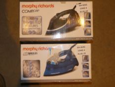 Lot to Contain 2 Boxed Morphy Richards Comfigrip and Breeve Steam Irons Combined RRP £80