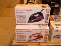 Lot to Contain 3 Boxed Morphy Richards Turbo Steam, Saturn Steam and Comfy Grip Steam Irons Combined