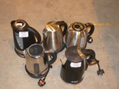 Lot to Contain 5 Assorted Cordless Jug Kettles by Russell Hobbs, Morphy Richards and Breville