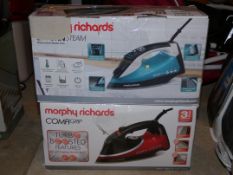 2 Boxed Assorted Morphy Richards Saturn Steam and Comfy Grip Steam Irons Combined RRP £80