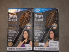 Lot to Contain 2 Boxed Simply Straight Heated Ceramic Hair Straightening Brush