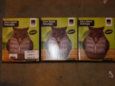 Lot to Contain Three Boxed Decorative Articasa Ceramic Decorative Garden Owls