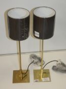 Pair Of Gold Designer Table Lamps With Fishnet Shades From A High-End Lighting Company (Chelsom)