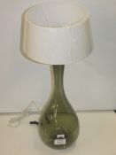 Smoked Grey Glass Designer Table Lamp With Fabric Shade From A High-End Lighting Company (Chelsom)