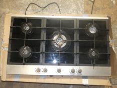 Boxed Five Burner Black And Stainless Steel Gas On Glass Hob