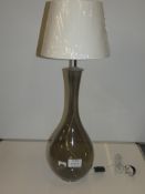 Smoked Grey Glass Designer Table Lamp With Fabric Shade From A High-End Lighting Company (Chelsom)