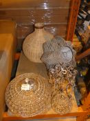 Lot To Contain Five Assorted Wicker And Glass Ceiling Light Shades