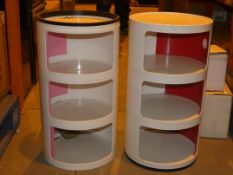Lot To Contain Two Three Tier High Gloss White Storage Units