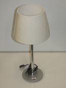 Polished Stainless Steel Cream Fabric Shade Designer Table Lamp From A High-End Lighting Company (
