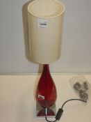 Red Glass Crema Linin Cylinder Shade Designer Table Lamp From A High-End Lighting Company (