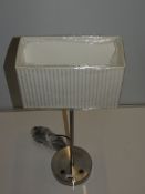 Twin Light Stainless Steel Designer Table Lamp With Linen Pleated Shade From A High-End Lighting