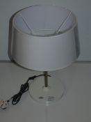 White And Antique Brass Designer Table Lamp With 40Cm White Linen Shade From A High-End Lighting