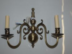 Chelsom Vintage Style Brass Double Arm Candelabra Wall Light Fitting From A High-End Lighting