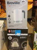 Lot to Contain 2 Boxed Assorted Items to Include a Breville and Russell Hobbs Cordless Jug Kettles