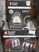 Lot to Contain 2 Boxed Assorted Russell Hobbs Legacy Jug Kettle and a Russell Hobbs Legacy 4 Slice