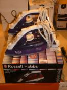 Lot To Contain Five Assorted Boxed And Unboxed Steam Irons By Tefal Morphy Richards And Russell