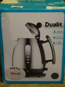 Boxed Dualit stainless steel and Black 1.5L Cordless Jug Kettle RRP £85