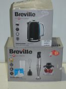 Boxed Assorted Kitchen Items to Include Breville Impressions Gloss Black Jug Kettle and Brieville