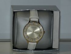 Boxed Red Herring Sunray White Leather Strap Diamante Faced Ladies Designer Wrist Watch RRP £30