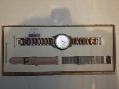 Boxed Red Herring Ladies Silver and Rose Gold Designer Wrist Watch with Replacement Straps RRP £50