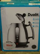 Boxed Dualit stainless steel and Black 1.5L Cordless Jug Kettle RRP £86