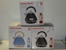 Boxed Morphy Richards Accents 1.5L Pyramid Kettles in Titanium Grey and Cornflower Blue RRP £50