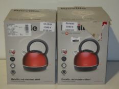 Boxed Breville Metallic Red Traditional Stainless Steel Kettles RRP £40 Each