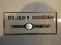 Boxed Red Herring Ladies Silver and Rose Gold Designer Wrist Watch with Replacement Straps RRP £50