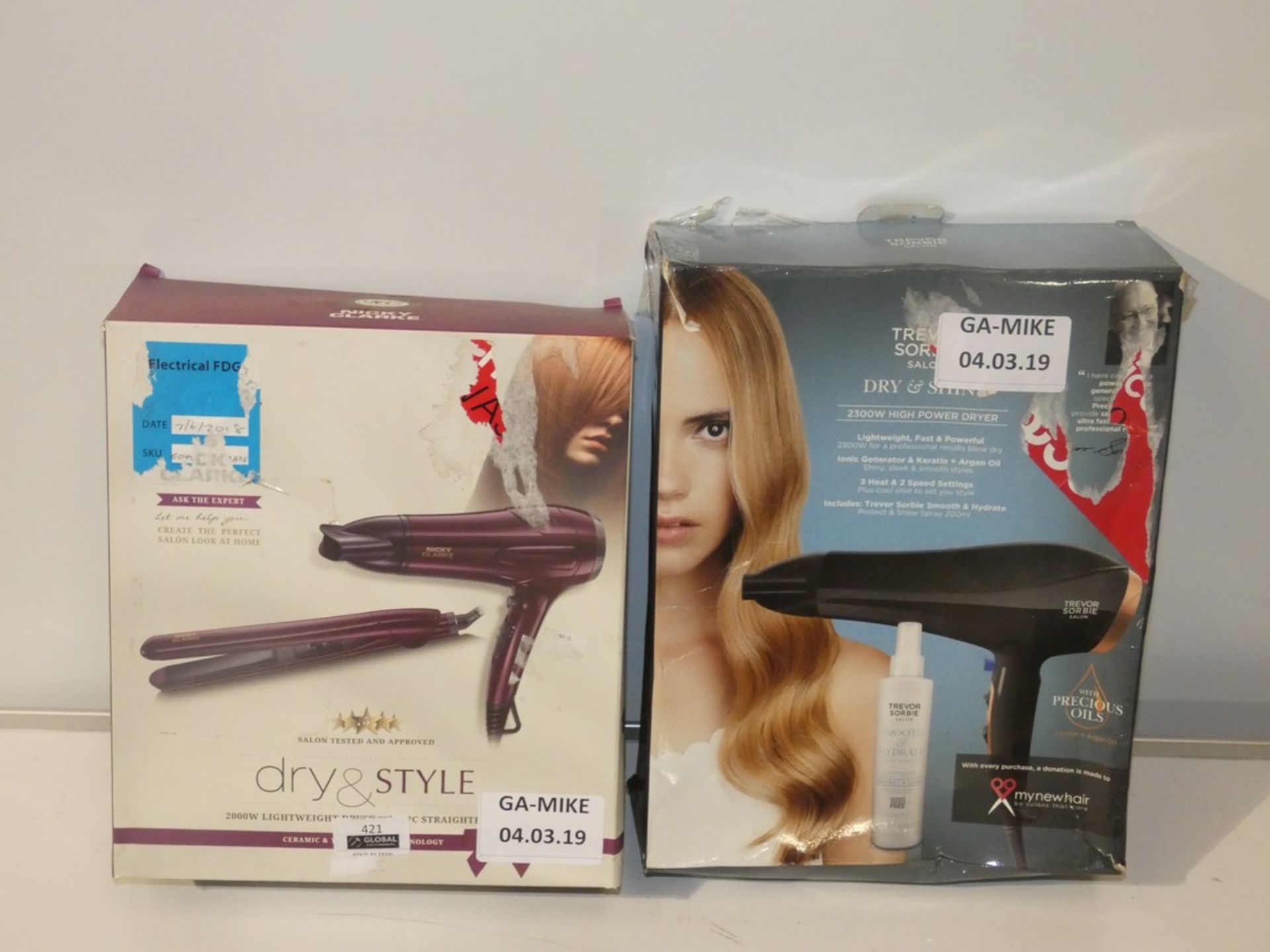 Boxed Assorted Ladies Hair Care Products To Include Nicky Clarke Style Hair Dryer and Straightener