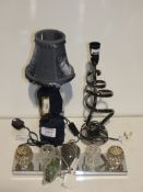 Assorted Lighting Items to include a Raven Lamp, a Emery Table Lamp and a Twisted Metal Lamp Base