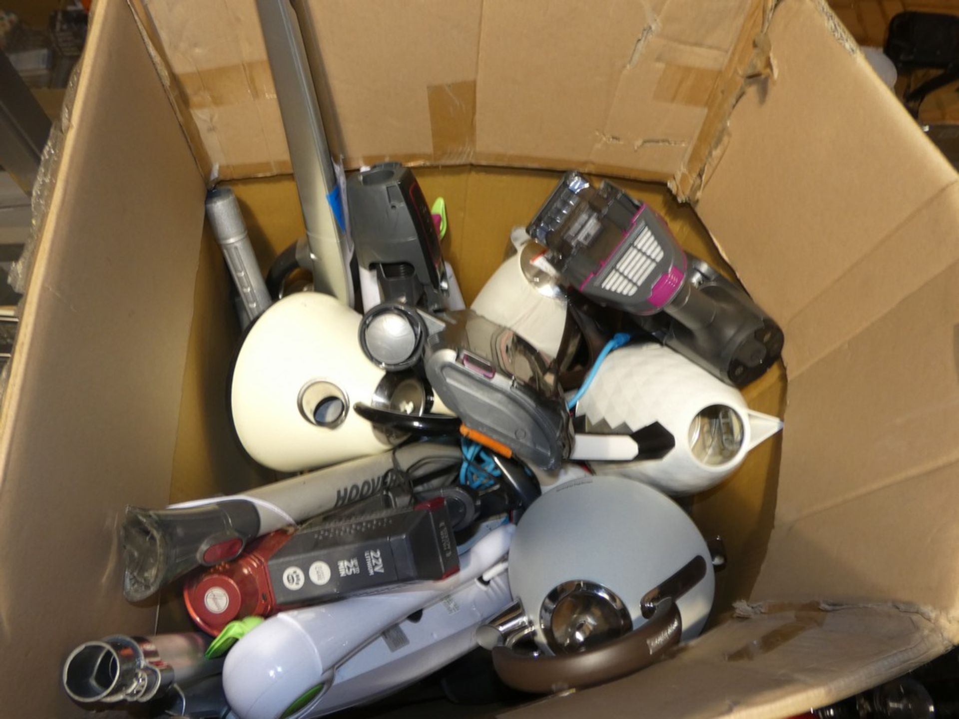 Box Containing An Assortment of Items To Include Vacuum Accessories, 1.5L Pyramid Kettle, Handheld