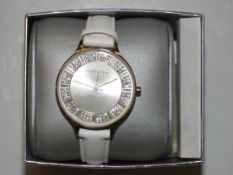 Boxed Red Herring White Leather Strap Ladies Diamante Faced Wrist Watch RRP £30