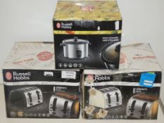 Boxed Kitchen Items to include Russell Hobbs Rice Cooker and Steamer and 2 Russell Hobbs Legacy 4