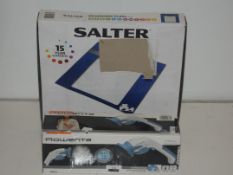 Boxed Assorted Items to include Rowenta Garment Steamers and Salter Dashboard Glass Digital Weighing