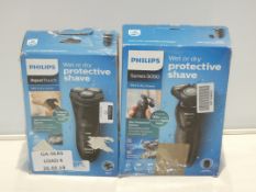 Assorted Philips Wet and Dry Hair Removal Systems and Triple Head Shavers