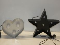 Lot to Contain 2 Assorted Love Heart and Star Novelty Table Lights