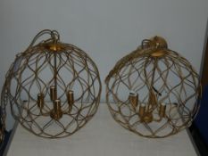 Lot to Contain 2 Issue 1 4 Light Wire Ball Ceiling Light Fittings In Satin Gold