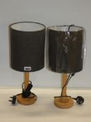 Lot to Contain 2 Light Oak Grey Fabric Shade Designer Table Lamp