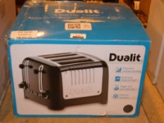 Boxed Dualit Stainless Steel and Black 4 Slice Toaster RRP £70