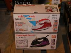 Lot to Contain 2 Assorted Morphy Richards and Comfy Grip Steam Irons Combined RRP £65