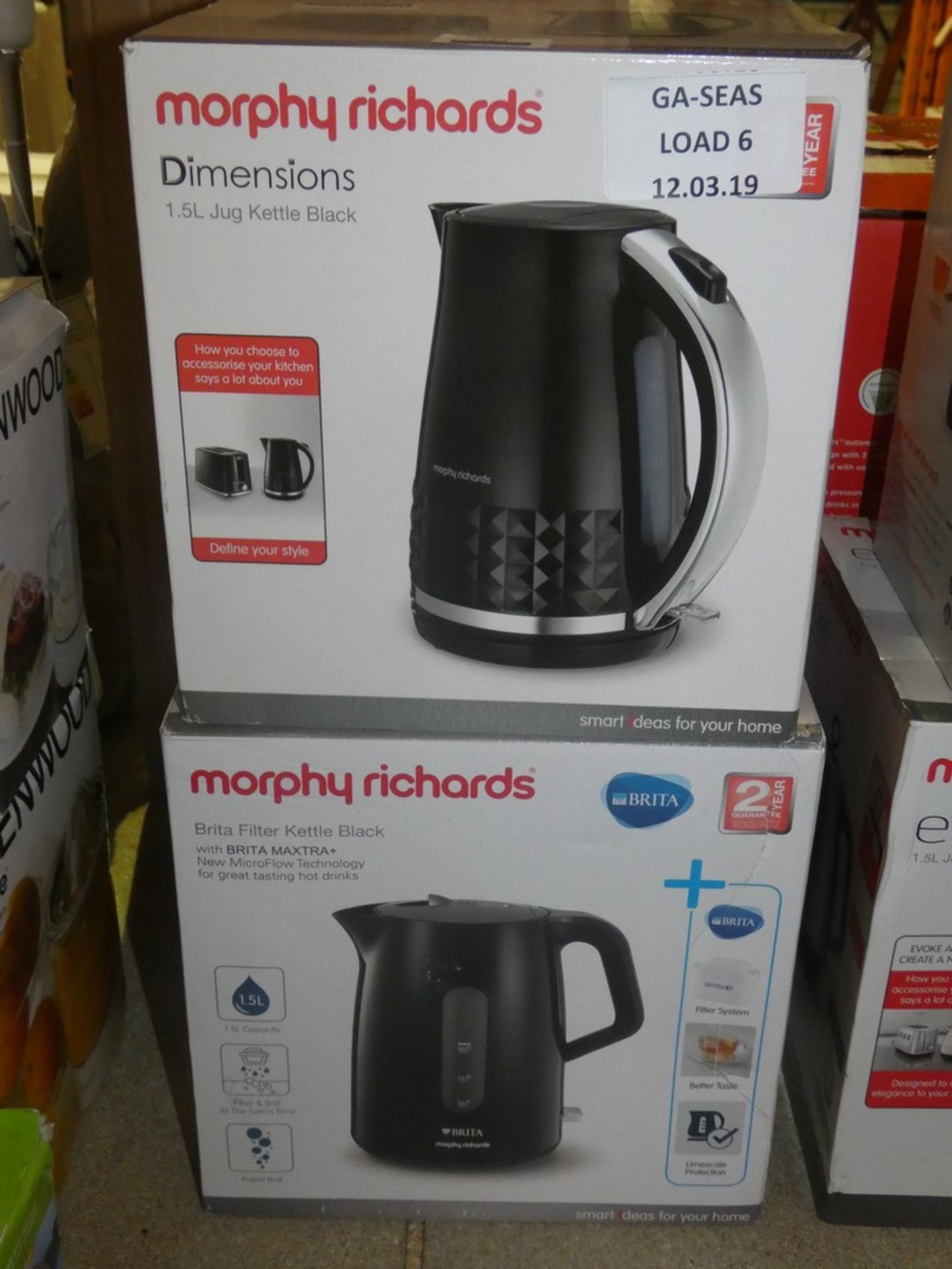 Boxed Assorted Morphy Richards Cordless Jug Kettles to Include Dimensions and Brita Filter