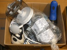 Box Containing a Large Assortment of Items to Include Stick Blenders, Triple Headed Shavers, Braun