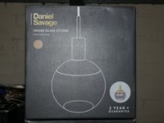 Lot to Contain 2 Daniel Savage Smoked Glass Sphere Table Lamps and Smoked Glass Sphere Ceiling Light