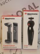 Lot to Contain 2 Assorted Manfrotto Items To Include a Brand New Twist Grip and Brand New Pixie Mini