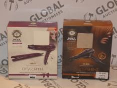 Lot to Contain 2 Boxed Nicky Clarke Dry and Style Hair Dryer Straightener Packs and Straightener