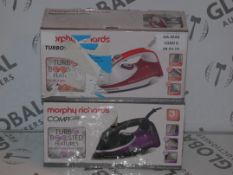 Lot to Contain 2 Boxed Morphy Richards Turbo Steam and Comfy Grip Steam Generating Irons RRP £