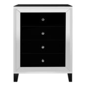 A stylish Mirrored Glass and Black Accent 4 Drawer Cabinet from Hestia. H 110 x W 71 x D 41 cms. RRP