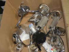 Assorted Lighting Items In a Box To Include 2 Light Stainless Steel and Glass Wall Lights and Single