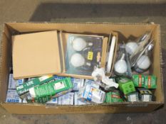Box Containing a Large Assortment of Lightbulbs, Candle Lightbulbs and Dome Bulbs