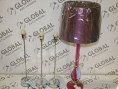 Assorted Lighting Items To Include a Rutland Lighting Purple Dillan Table Lamp and 3 Stainless Steel